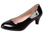 WUIWUIYU Womens Office Kitten Heel Pumps Slip On Evening Dress Work Round-Toe Pump Shoes Black Size 8
