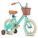 JOYSTAR 14 Inch Kids Bike for 3 4 5 6 Years Old Girls & Boys, Neutral Kids Bicycle with Basket & Training Wheels for 4-6 Years Children, Green