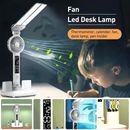 40 LED Desk Lamp with Fan Time Foldable Reading Table Lamp Dimmable Rechargeable