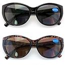 2 Pairs Women Bifocal Reading Sunglasses Reader Glasses Cateye Vintage Jackie Oval (1 Black 1 Tortoise, 2.00)