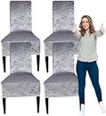 AKI Traders Velvet Stretch Dining Chair Covers 6 PCS Soft Crushed Velvet Dining Room Chair Seat Slipcover Furniture Protective Cover for Kitchen Barstool Cafe (Color : Grey, Size :) (6)