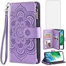 Asuwish Compatible with Samsung Galaxy S21 FE Gaxaly S 21 FE 5G Wallet Case and Tempered Glass Screen Protector Leather Flip Card Holder Cell Phone Cover for Glaxay S21FE5G UW S21FE 21S G5 Men Purple