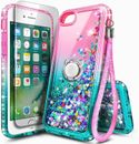 For iPhone 6 6s 7 8 Plus Case Bling Glitter Ring Stand Cover w/ Screen Protector