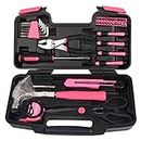 DELURA General Household Tool Kit Home Pink 39 Pieces in a Tool Set Women DIY Tool Case Ideal Gift for Women Craftsmen Tool Set Compact Tool Set
