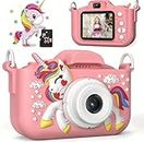 Kids Digital Camera for 3 4 5 6 7 8 9 10 11 12 Year Old Boys/Girls Camera Toddler with Video, Christmas Birthday Festival Gifts for Kids, Selfie Camera for Kids, 32GB TF Card (Pink Unicorn)