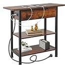 Side Table with Charging Station（Upgraded）, End Table with USB Ports and Outlets, Nightstand for Small Spaces, Bedside Tables with Storage Shelf for Living Room, Bedroom, Brown