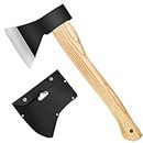 sanyi Camping Axe, Hatchet for Wood Splitting and Chopping, 15'' Gardening Small Axe Wooden Handle Tools with Sheath for Camping, Hiking, Xmas Gifts for Husband, Dad, Men