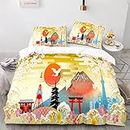 Double Bedding Set Japanese Style Soft Microfiber Quilt Cover Set with Hidden Zipper Closure, Double Bed Duvet Cover 180x210cm with 2 Pillowcases