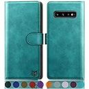 SUANPOT for Samsung Galaxy S10 case with [Credit Card Holder][RFID Blocking],PU Leather Flip Book Protective Cover Women Men for Samsung S10 Phone case Blue Green