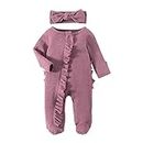 Baby Girl One-Piece Footies Outfit Crew Neck Long Sleeve Zipper Romper Newborn Girls Fall Winter Clothes (Purple, Newborn)
