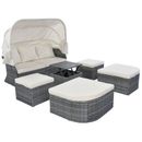 Latitude Run® Outdoor Patio Furniture Set Daybed Sunbed w/ Retractable Canopy Conversation Set Wicker Furniture in Gray | Wayfair