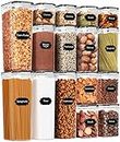 PRAKI Airtight Food Storage Container Set, 16 Pcs BPA Free Plastic Dry Food Canisters for Kitchen Pantry Organization and Storage Ideal for Cereal, Flour & Sugar - Labels, Marker(Black)