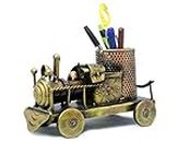 Ejunction Antique Decorative Metal Train Engine Pen Pencil Stand Holder,Table/Desk Organizer for Home & Office (LxWxH 21cmx12cmx13cm) (Copper Gold)