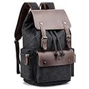 Fsiomo Vintage Canvas Backpack for Men & Women,Denim Rucksack for Travelers, Laptop School Bag (Black)