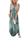ANRABESS Women's Casual Loose Sundress Long Dress Sleeveless Split Maxi Dresses Summer Beach Dress with Pockets, 01 Tie Dye Tea Green, Small