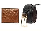 LOUIS STITCH Men's Luxury Combo Wallet and Belt for Men Genuine Leather Belt and Wallet Combo for Men (Black Brown)(LSEMTN-CCGD_36)
