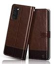 FLIPPED Vegan Leather Flip Case Back Cover for Samsung Galaxy S20 FE | S20 FE 5G Flexible, Shock Proof | Hand Stitched Leather Finish | Card Pockets Wallet & Stand | Brown with Coffee