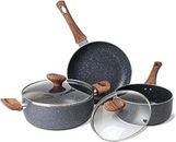 Kitchen Cookware with Lids 5pcs | Non-Stick Marble Pots and Pans Set - Nuovva