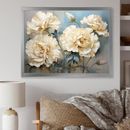 Design Art Beige Carnations On Blue I - Carnations Wall Art Prints Canvas, Cotton in Blue/Brown | 12 H x 20 W x 1 D in | Wayfair FDP108030-20-12-SL