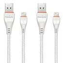 Pinnaclz iphone chargering cable with Fast Charging and Data Sync Cable, Compatible with iPhone 14, 13, 12,11, X, 8, 7, 6, 5, iPad Air, Pro, Mini (4 FT Pack of 2, White)