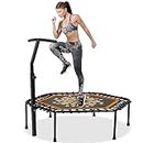 Advwin 50″ Mini Trampolines, Fitness Rebounder with Adjustable Handle Bar, Silent Cardio Exercise Trampoline for Adult and Kids Home and Gym Orange