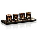 MrMrKura Home Decorative Candle Holder Set, 4 Glass Tea Light Candleholders with Wooden Candle Holders Tray, Natural Pebbles for Home Decor Table Decorations Centerpiece