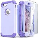 iPhone 8 Case with Tempered Glass Screen Protector, iPhone 7 Case, IDweel 3 in 1 Shockproof Slim Hybrid Heavy Duty Hard PC Cover Soft Silicone Rugged Bumper Full Body Case, Purple