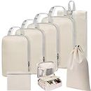 Compression Packing Cubes Travel Packing Organisers Set of 8 Travel Packing Cubes Set Travel Accessories Storage Bags Clothing Sorting Packages Expandable Travel Bags for Luggage Suitcase-Beige