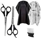 Tifurko Professional Hair Cutting Kit, Easy Grip Handle and Finger Rest Holder Scissor, Combo of Barber Hair Cutting Scissor, Thinning Scissor, Neck Duster Brush, 2 Piece Hairdressing Salon Cape.