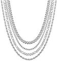 YADOCA 4PCS Silber Kette Herren Edelstahl Halskette für Männer Frauen Kubanisches Seil Figaro Box Kette Herren Halskette, Geschenke für Damen Mädchen Männer Jungs