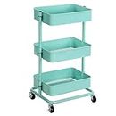 SONGMICS 3-Tier Storage Trolley, Rolling Cart, Kitchen Storage Cart with Height Adjustable Shelves, Utility Cart with 2 Brakes, Easy Assembly, for Bathroom, Kitchen, Office, Mint Green BSC60M