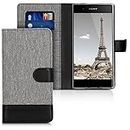 kwmobile Wallet Case Compatible with Sony Xperia XA1 Plus - Case Fabric and Faux Leather Phone Flip Cover - Grey/Black