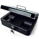 iGadgitz Home U7171 Cash Box Coffre Fort a Clef Portable avec Compartimet à Monnaie, Box Sécurité -Noir -12" (30cm)