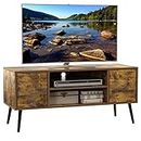 Yusong Retro TV Stand 50 Inch, Modern TV Bench TV Cabinet for TV Up to 55 Inches, Mid-Century Entertainment Center Stand TV Console with Doors and Shelves for Living Room Bedroom, Rustic Brown