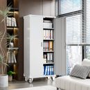 Tall Metal Mobile garage Storage Cabinet W/ Wheels For Office Home Garage White