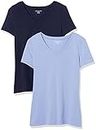 Amazon Essentials Women's 2-Pack Classic-Fit Short-Sleeve V-Neck T-Shirt, Purple/Navy, Large