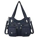 Purses and Handbags Women Tote Shoulder Top Handle Satchel Hobo Bags Fashion Washed Leather Purse, 1-denim Blue