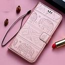 TROUNCE® Diva Series Embossing Elephant Faux Leather Flip Wallet Case Stand with Magnetic Closure & Card Holder Cover for Apple iPhone 6 Plus & 6S Plus - Rose Gold