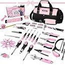 SHALL Pink Tool Set, 246-Piece Home Tool Kit for Women, Ladies Basic Tool kit for House with 14”Wide Mouth Open Tool Bag, General Household Hand Tool Set for Home Repair, Maintenance and Improvement