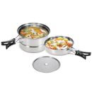 3Pcs Camping Cookware Set Stainless Steel Pot Frying Pan Steaming Rack I5E6