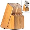 Coninx Acacia Wood Kitchen Knife Block - Professional Quality Wood Knife Organizer - Convenient & Secure Knife Stand to Save Space & Keep Knives Neat & Sharp - Knife Blocks for Kitchen Knife Storage