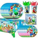 Super Mario Birthday Party Supplies, 161pcs Super Mario Party Decorations Tableware Set - Mario Plates and Napkins Cups & Super Mario Tablecloth etc Mario Bross Party Supply for Boys/Girls Kids