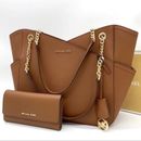 Michael Kors Bags | Michael Kors Large X Chain Shoulder Tote Bag & Trifold Wallet Luggage | Color: Brown/Gold | Size: Large