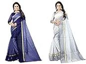 Florence Women's Cotton Saree (FL-IF-Rustom_Navy and White)