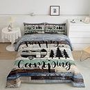 Happy Camping Comforter Set,RV Camper Travelling Bedding Set Kids Teens Modern Decor,Farmhouse Brown Blue Wood Barn Comforter with 1 Pillowcase for All Seasons,Twin
