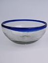 Mexican Blown Glass Large Snack Bowl Set Cobalt Blue Rim (3 Pieces) by MEXHANDCRAFT