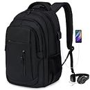 Laptop Backpack 15.6 Inch Travel Backpack with USB Charging Port Large Waterproof Computer Backpack College Backpack for Work Business School Carry on Backpack for Men and Women, Black