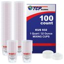 32-Ounce (1 Quart) Paint & Epoxy Mixing Cup Calibrated Ratios - 100 Cups/12 Lids