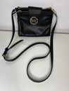 Michael Kors MK Black Leather Purse Crossbody Bag Purse Handbag Gold Accents