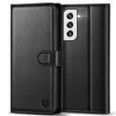 Kuafcase for Samsung S22 Case, 4 Card Slots Magnetic Closure Kickstand Shockproof Protective Phone Case for Samsung Galaxy S22 - Black